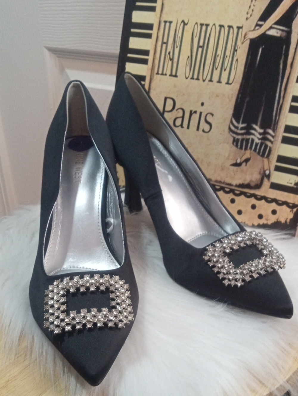 NINE WEST SATIN/RHINESTONE SHOES